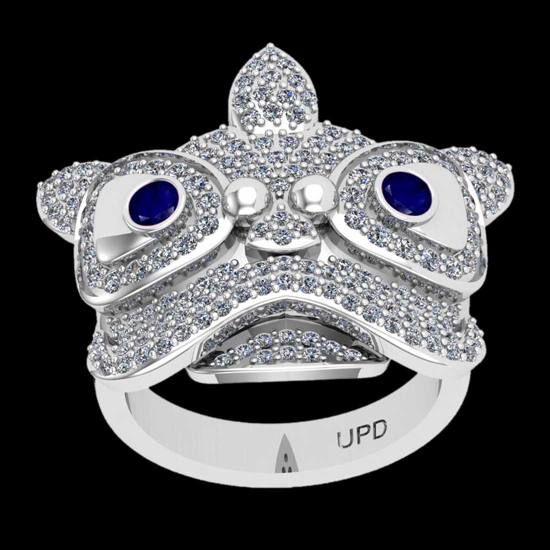 1.70 Ctw VS/SI1 Blue sapphire and Diamond 14K White Gol: 1.70 Ctw VS/SI1 Blue sapphire and Diamond 14K White Gold Creature Style Ring -- Center Stone Weight : 0.20 Ctw (Round Cut) Center stone Color :- Blue sapphire Center Stone Setting : Prong Side Stone W