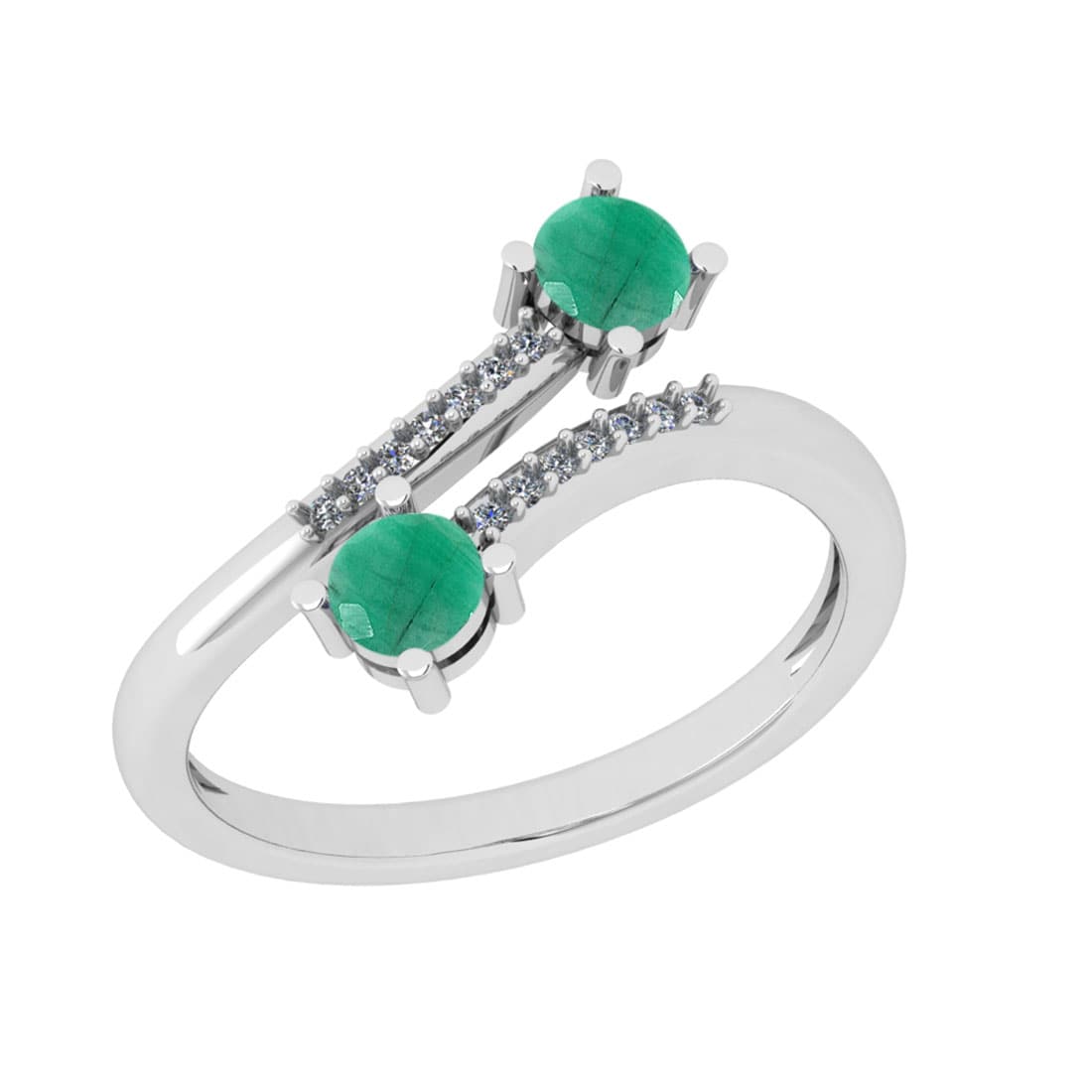 0.60 Ctw SI2/I1 Emerald And Diamond 14K White Gold Bypa (1 of 2)