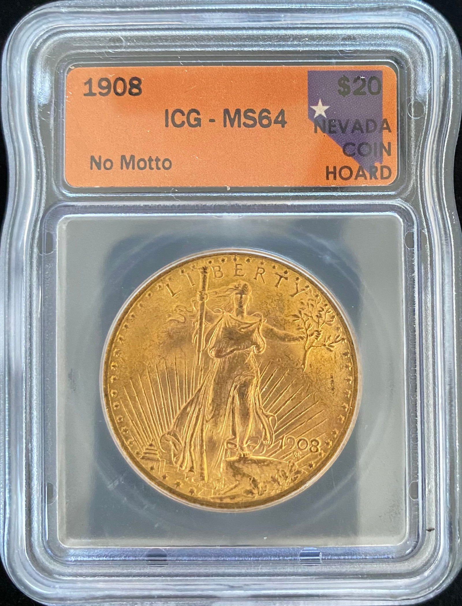 1908 No Motto $20 St. Gaudens Gold Coin ICG MS64 BU (1 of 2)