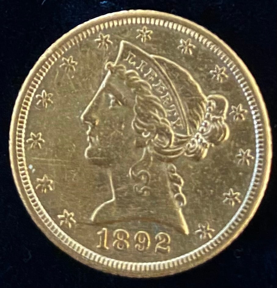 1892-CC $5 Liberty Head Gold: 1892-CC $5 Liberty Head Gold Cracked from the Hoard EXACT PHOTO