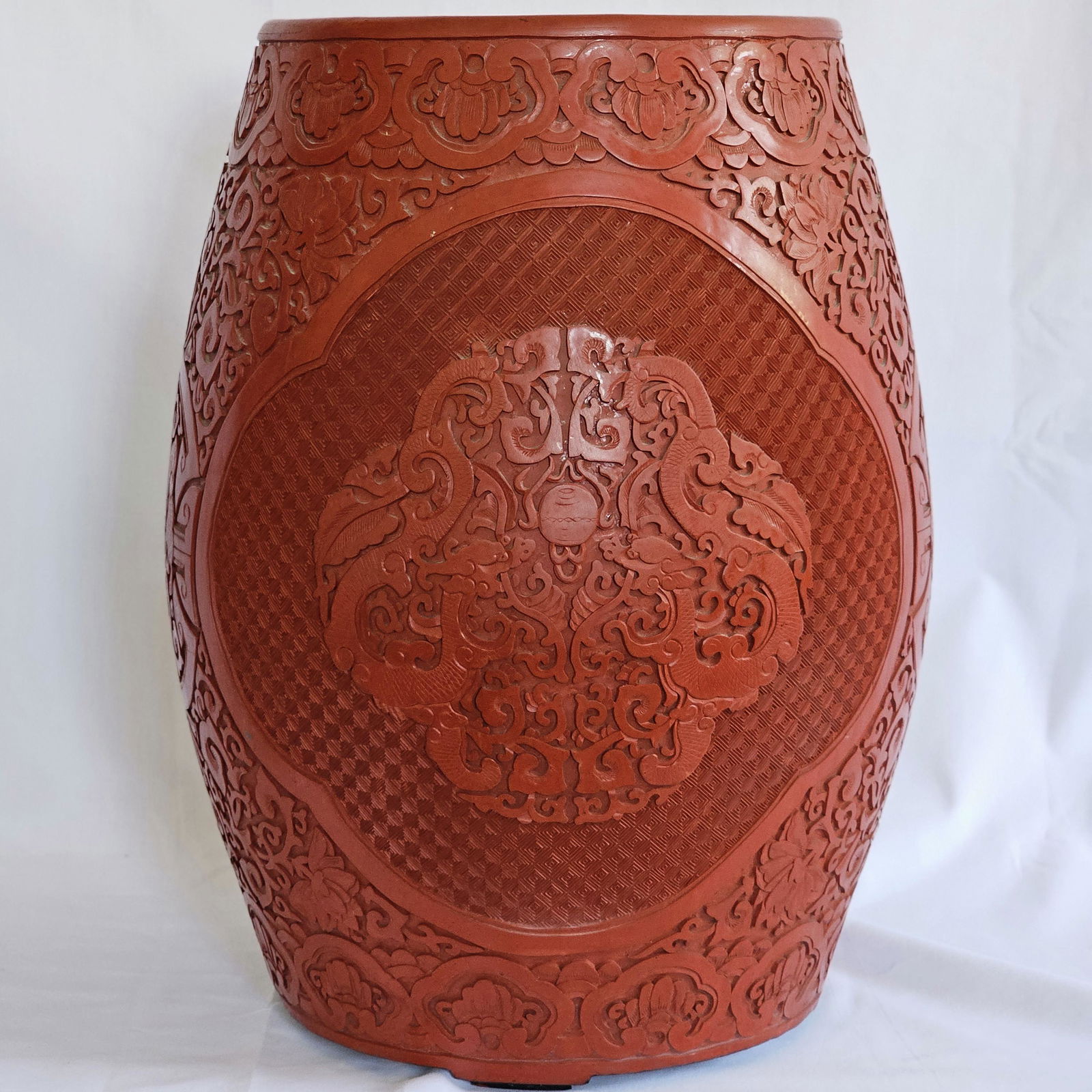 Cinnabar Dragon Stool: Contemporary cinnabar stool