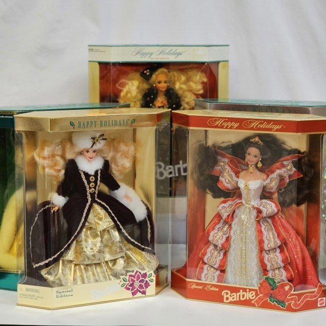 Group of 5 Happy Holiday Special Edition Barbies: 1990s Barbies, from Happy Holidays, all with original boxes.
