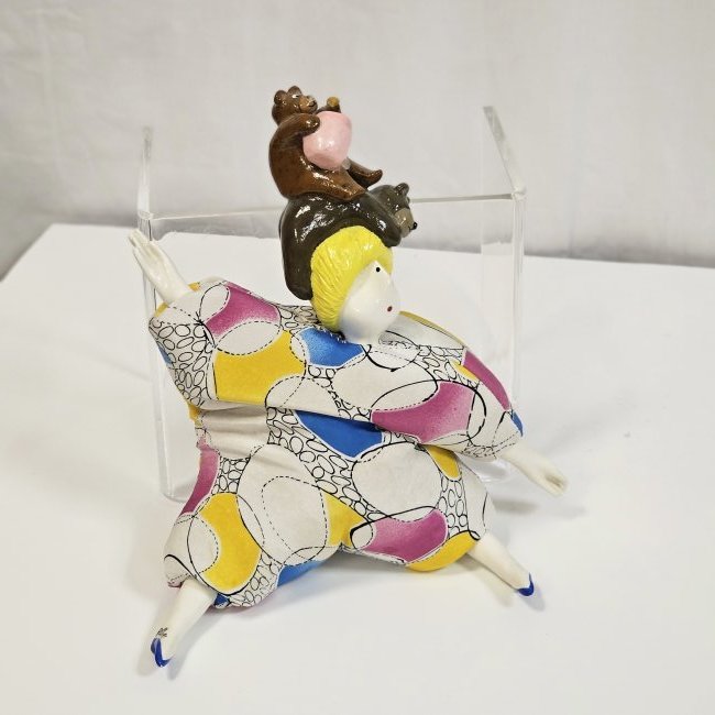 Poupee Millet Doll with Bears and Honey Jar: Poupee millet doll with ceramic bears and honey jar topper.