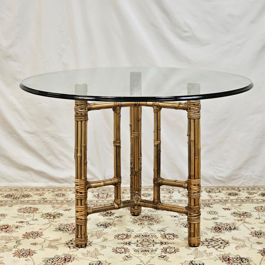 McGuire Round Glass Top and Bamboo Table (1 of 9)