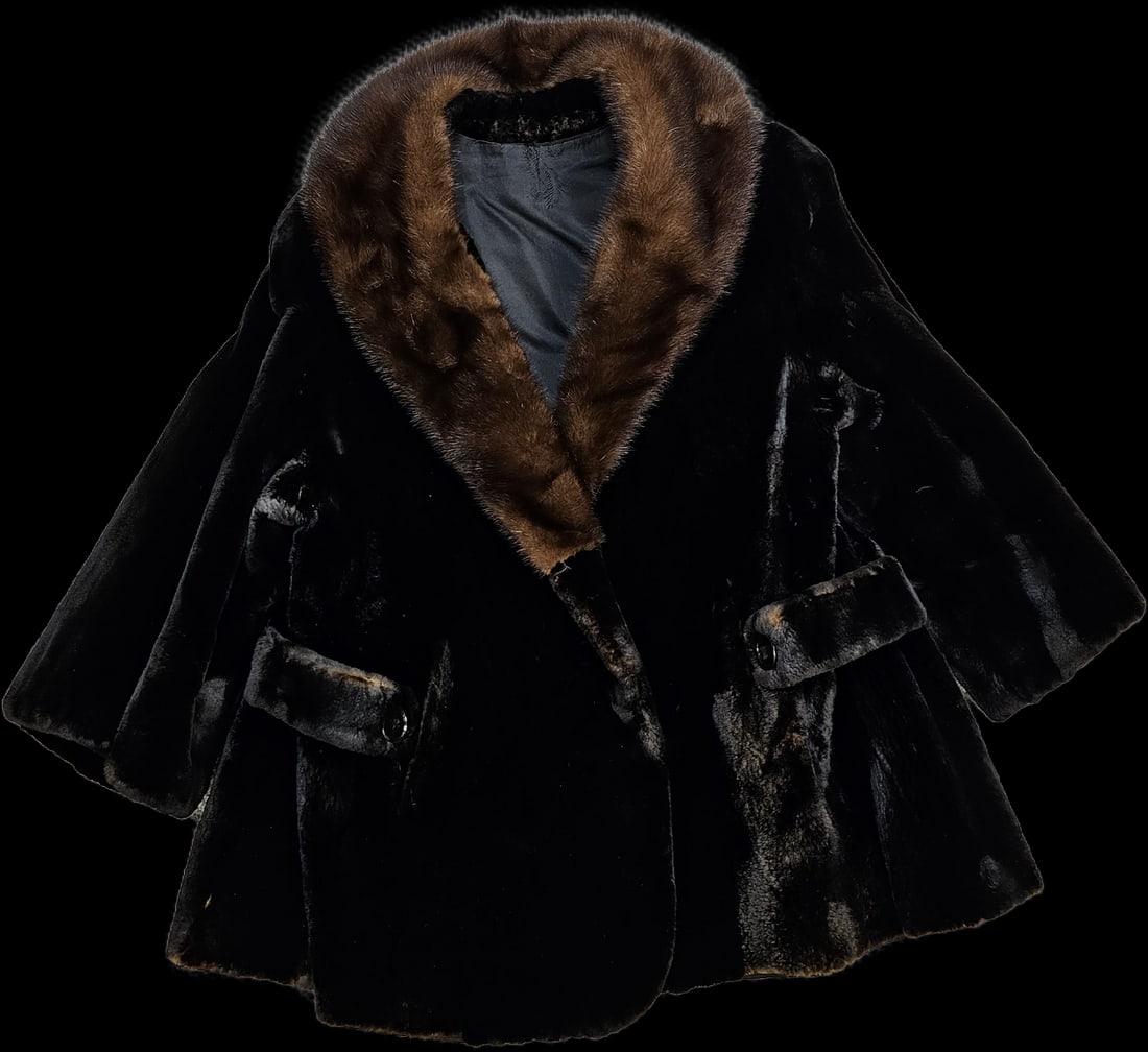 Black Fur Coat with Brown Mink Collar (1 of 1)