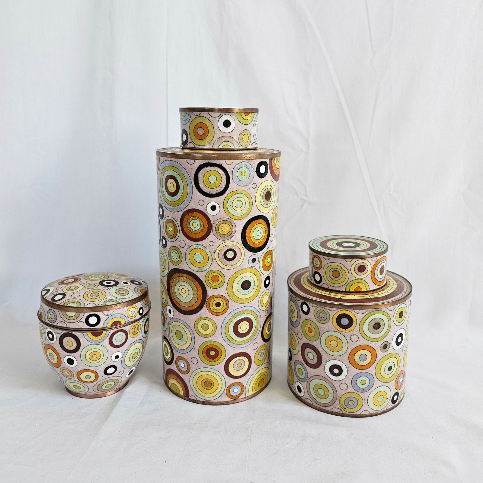 Group of 3 Fabienne Jouvin Paris Copper and Enamel Cloisonne Lidded Canisters (1 of 20)