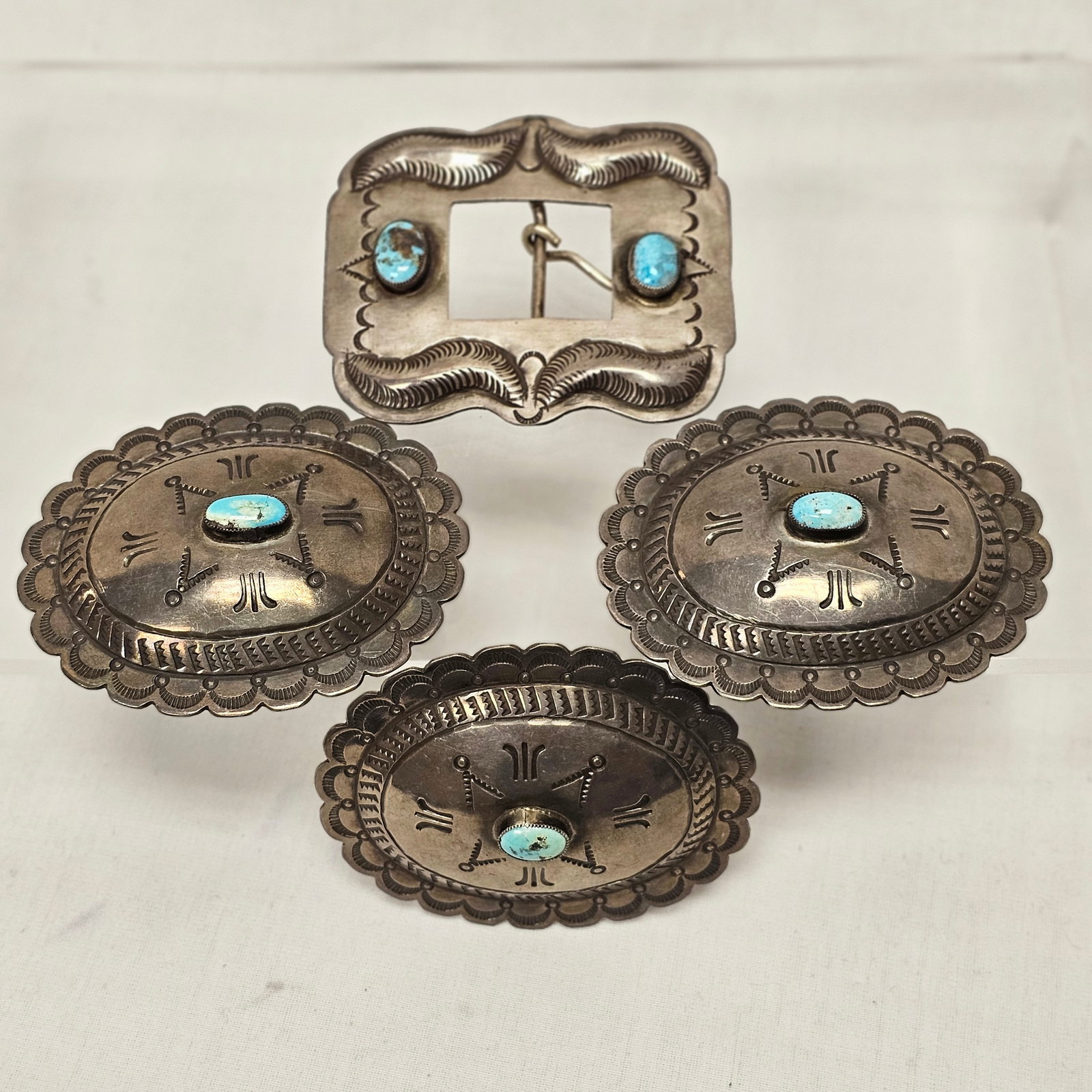 Sterling and Turquoise Belt Pieces: Sterling and Turquoise Belt Pieces