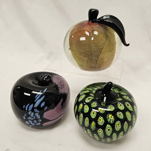 3 Large Fruit Glass Paperweights