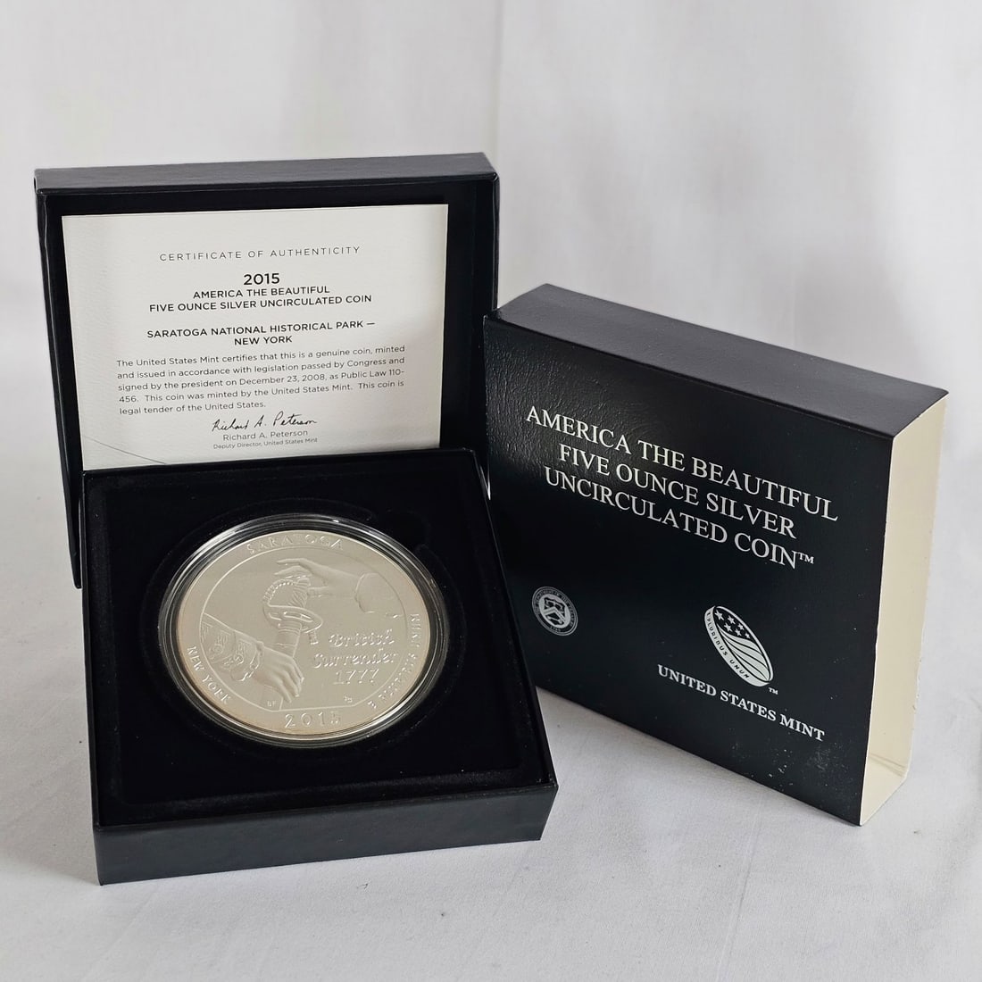 2015 America the Beautiful Five Ounce Silver Uncirculated Coin - Saratoga National Historical Park (1 of 6)
