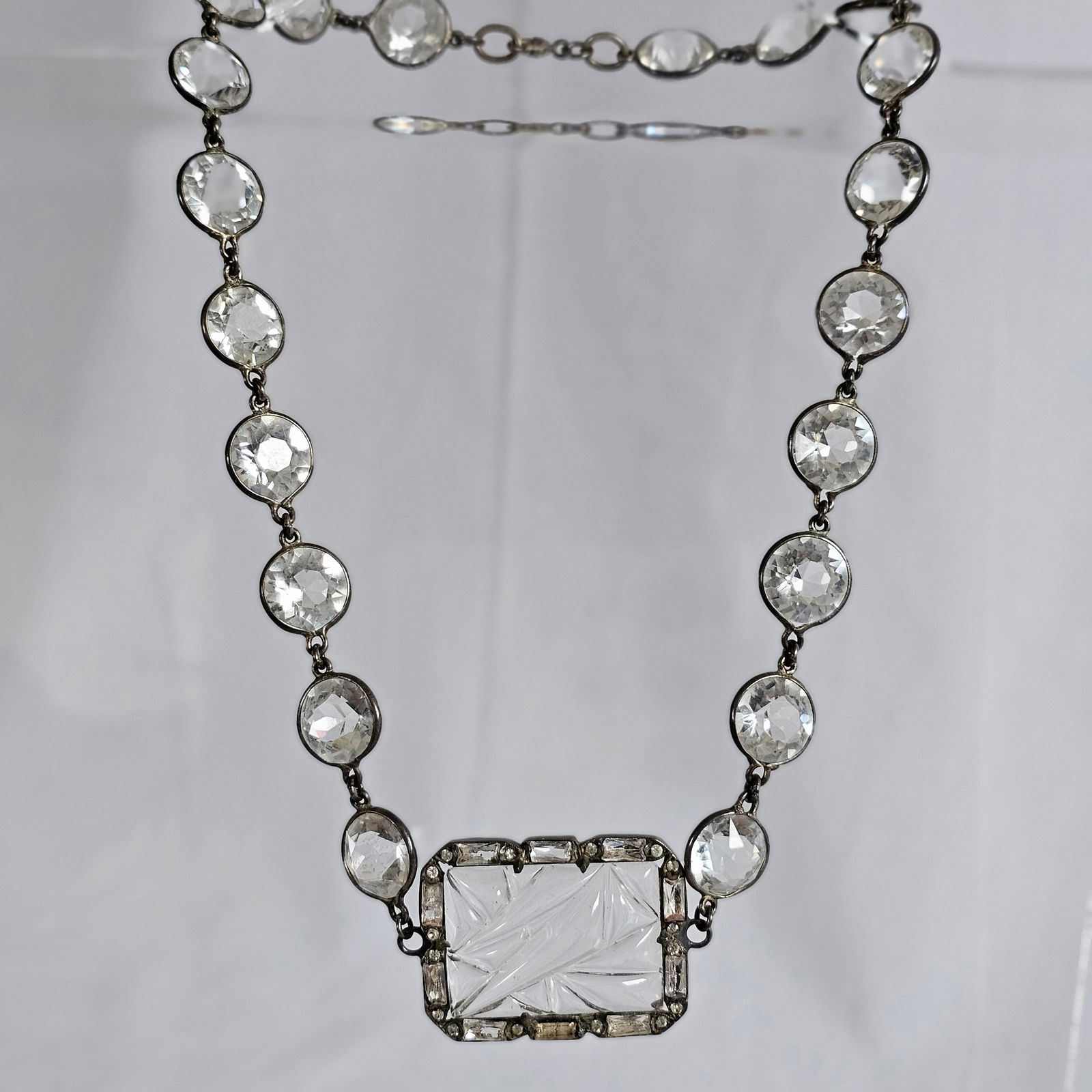 Art Deco Glass, Sterling Silver Necklace (1 of 8)