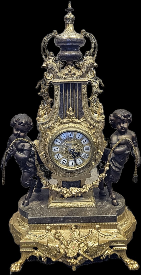 Ornate Brass Bronze And Marble Mantle Clock by Imperial (1 of 5)