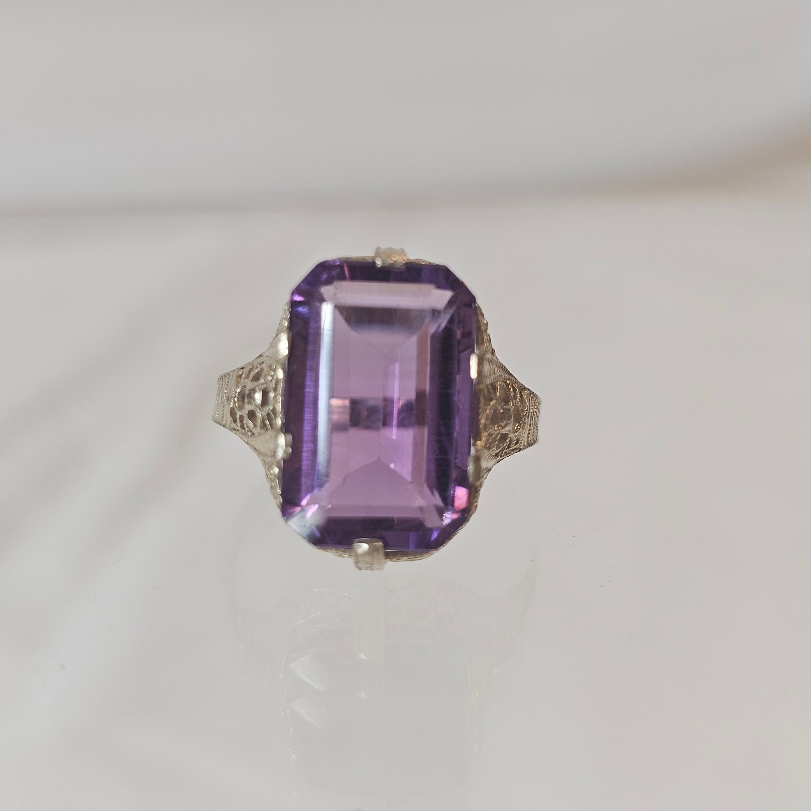 Art Deco Amethyst, 14k White Gold Ring (1 of 8)