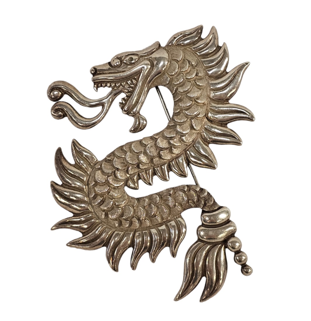 Mexican Sterling Silver Dragon Pin, Los Castillo (1 of 8)