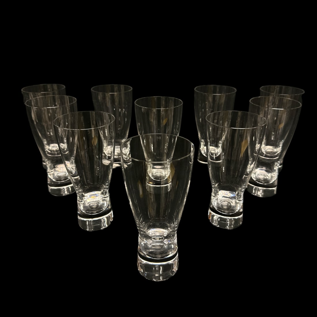 Set of 10 Steuben Pilsner Glasses: Set of Steuben pilsner glasses. 6.5" tall, weighted & signed, clear glass. 