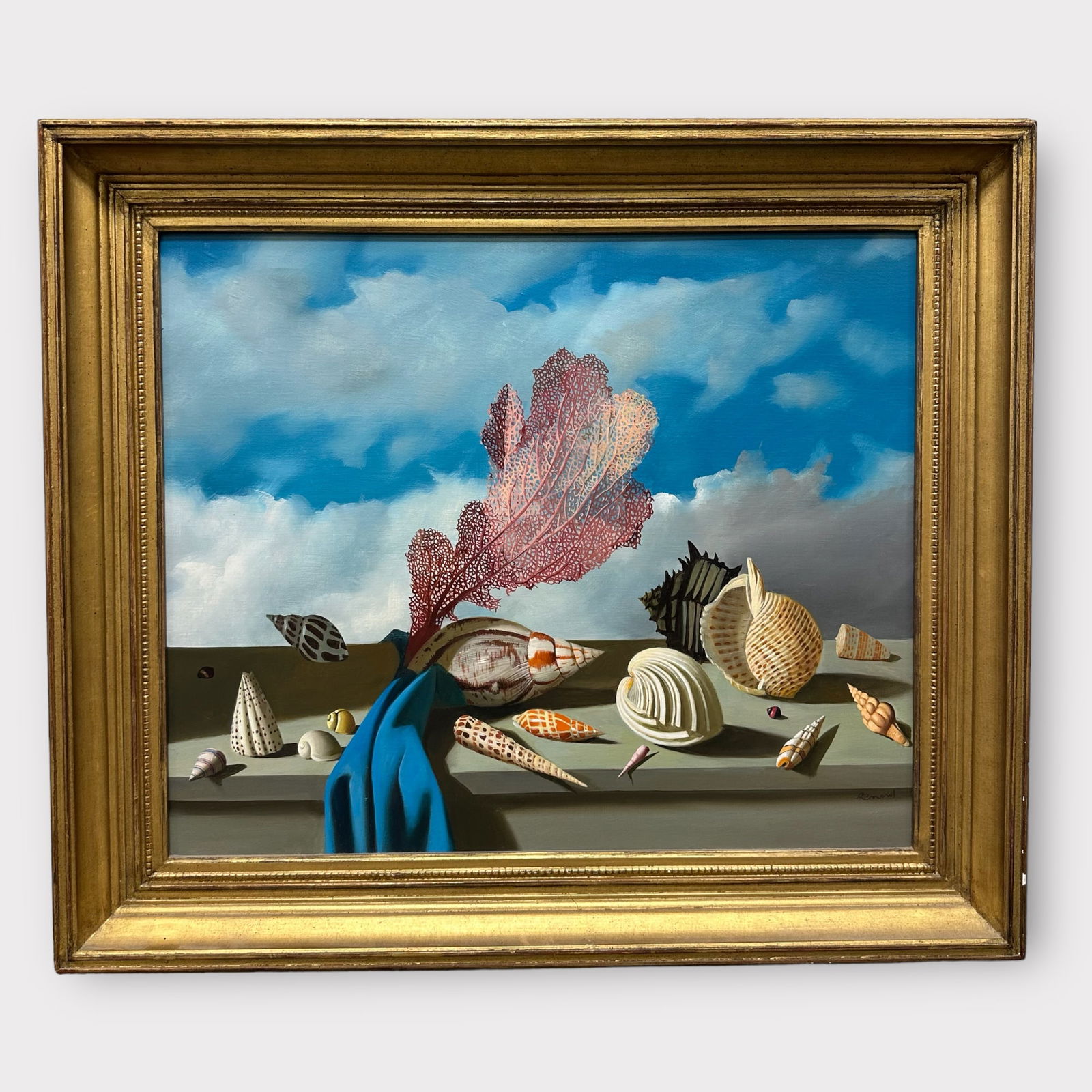 Fernand Renard (France, 1912-1990) "Coquillales et Algue": Fernand Renard (France, 1912-1990) "Coquillales et Algue" (shells and algae), oil on canvas, signed lower right. Measurements approximately 25 in H x 20 1/2 in W (without frame) 32 1/4 in H