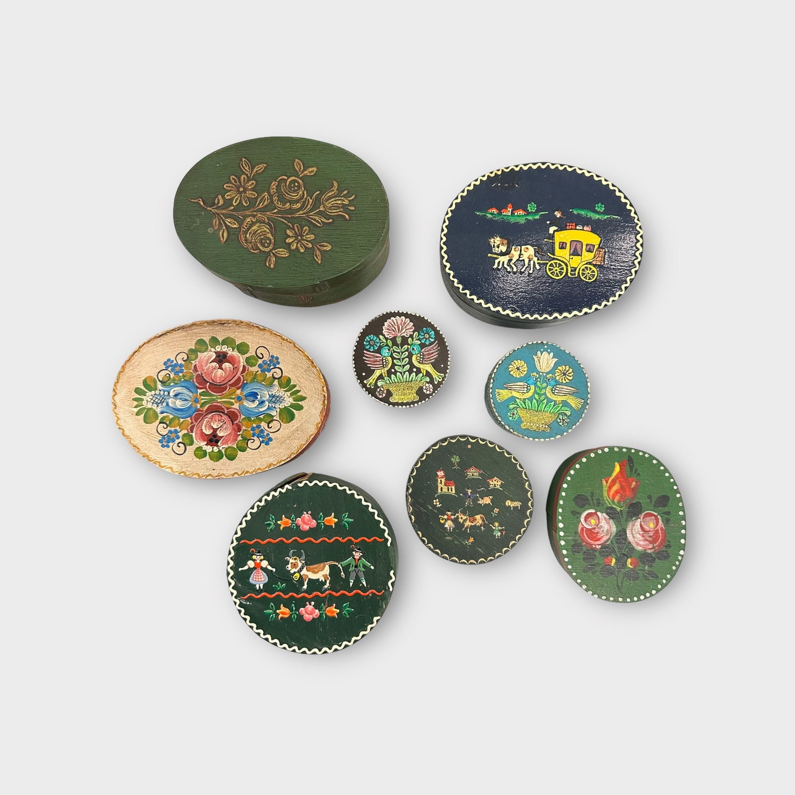 Group of 8 European Bentwood Hand Painted Boxes (1 of 4)