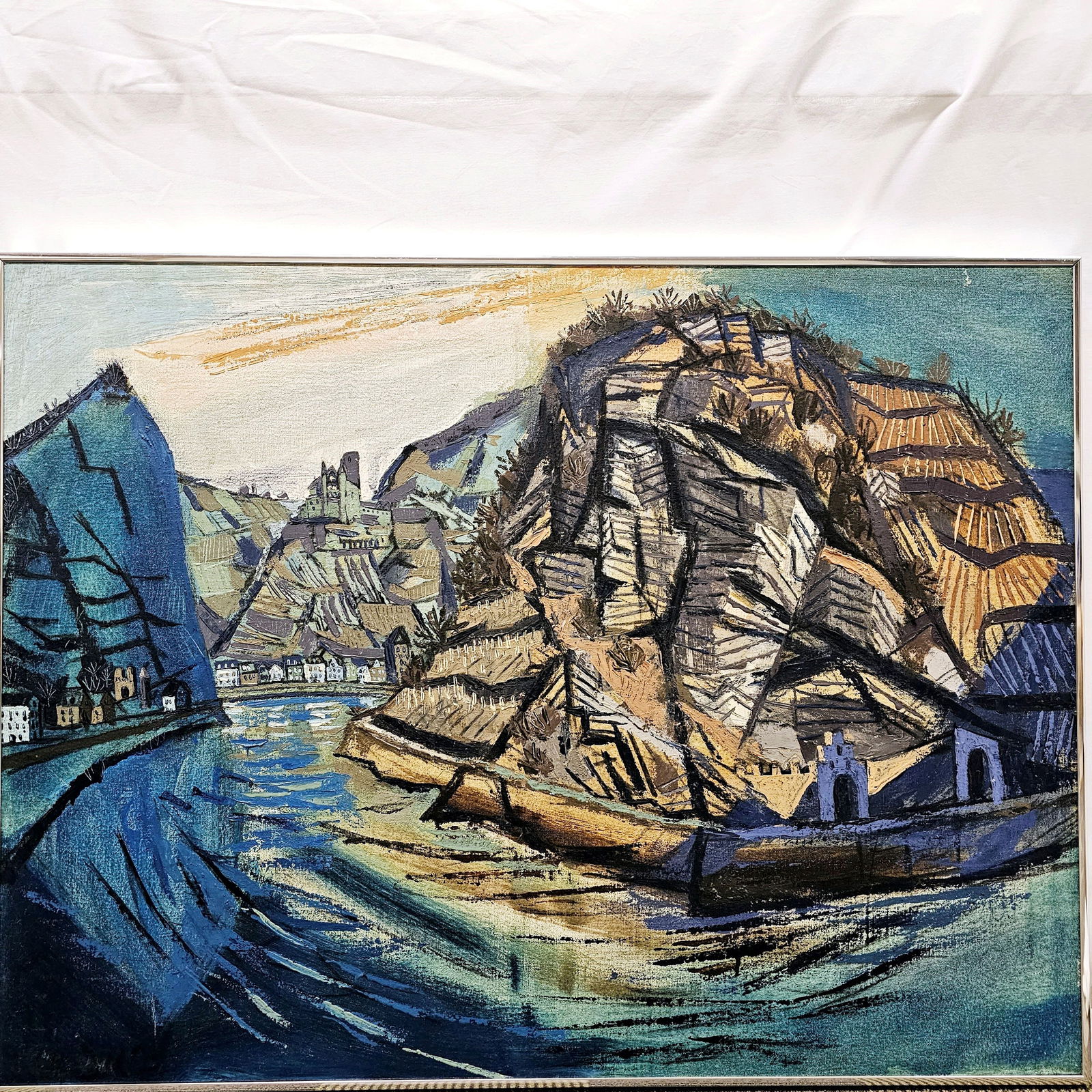 David Marshall Campbell 'The Rhine' Painting (Center): David Marshall Campbell "The Rhine" painting. This is part of a triptych but can stand alone. This is the 'center' painting. Title and markings on the back. Signed Lower left&nb