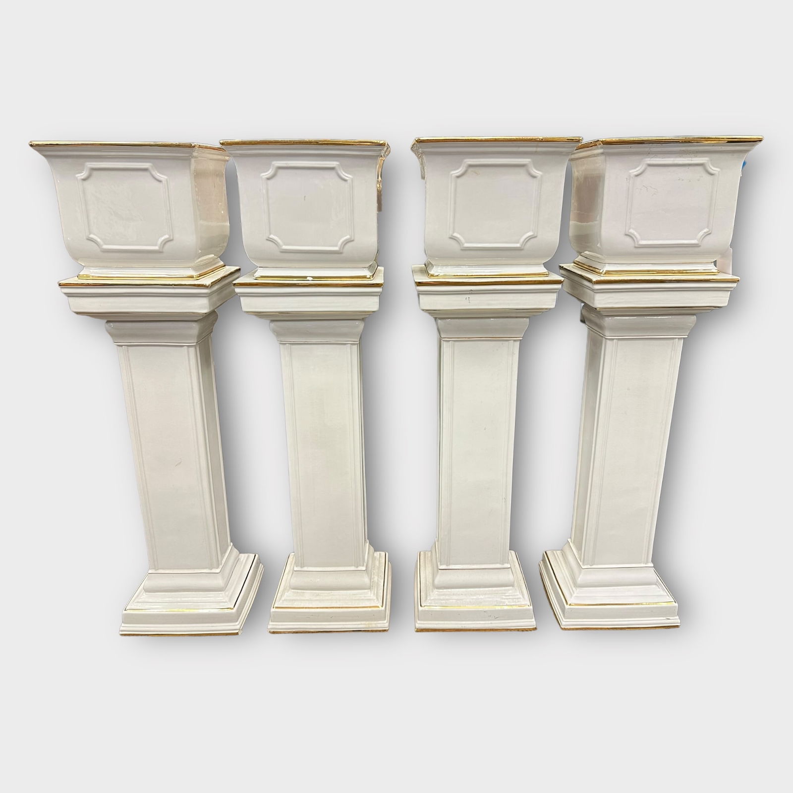 Group of 4 White and Gilt Cachepots with Stands (1 of 6)