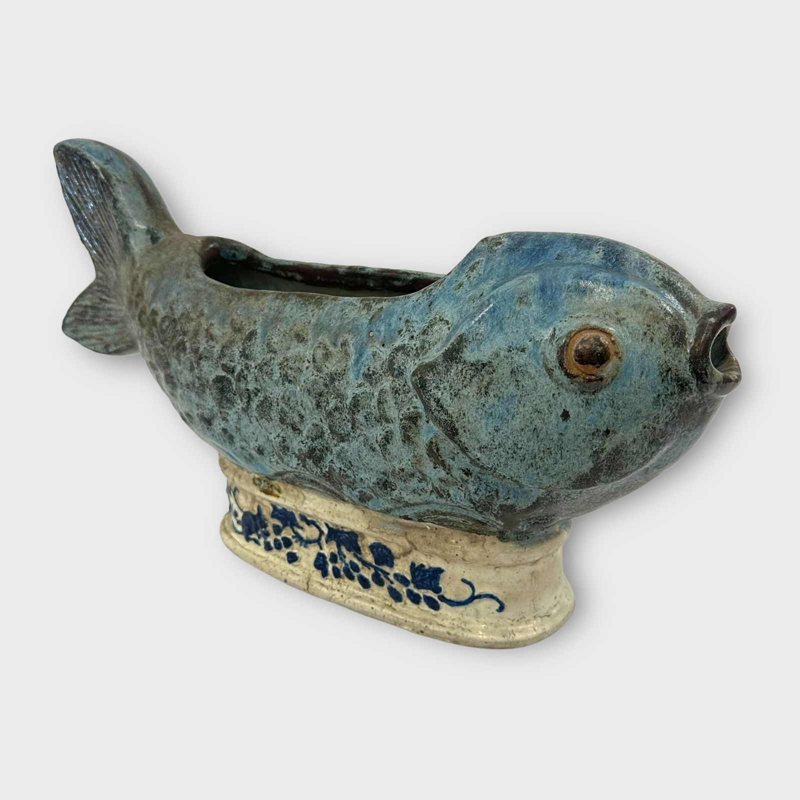 Chinese Blue Carp Shaped Ceramic Planter (1 of 7)