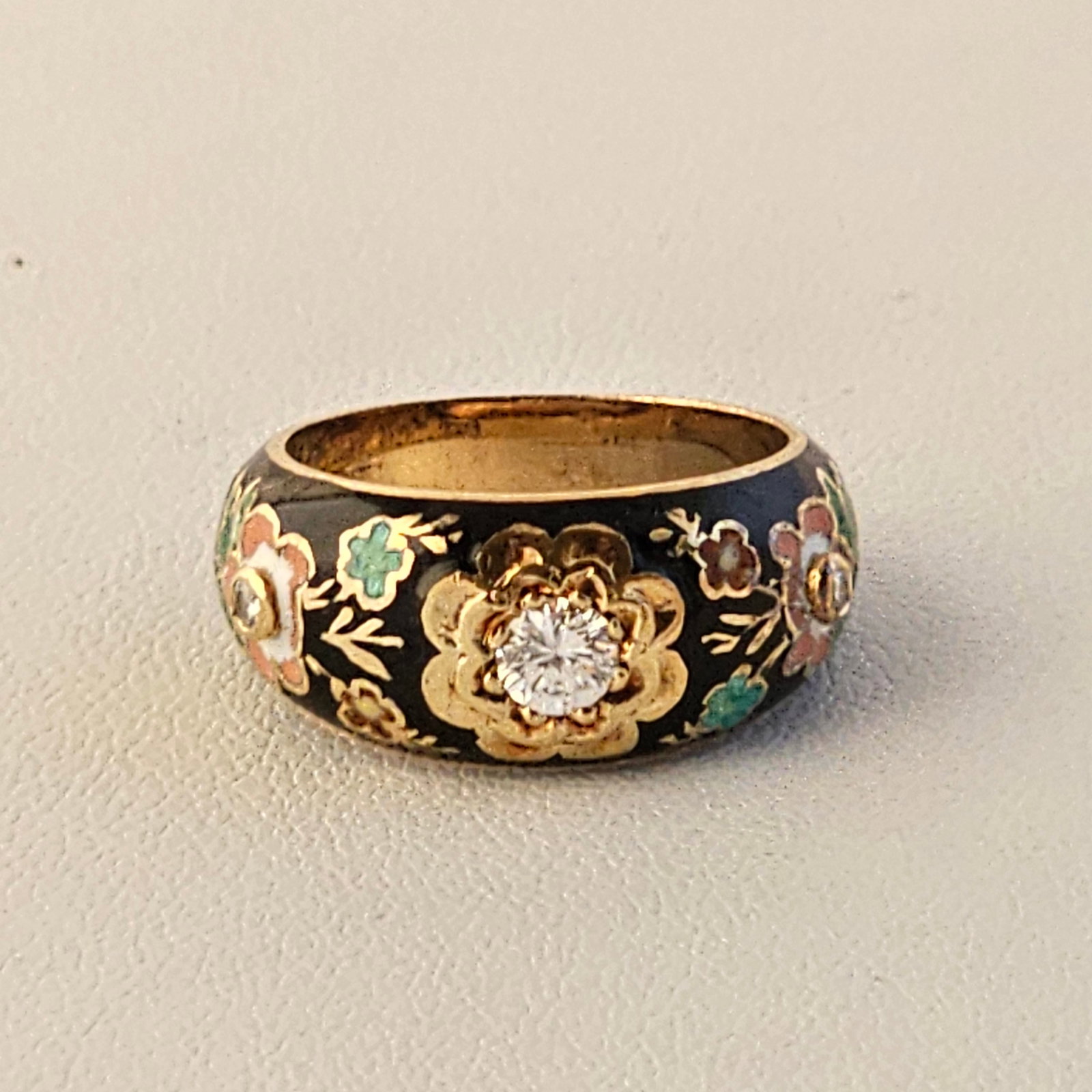 Diamond, Enamel, 14k Yellow Gold Ring (1 of 9)