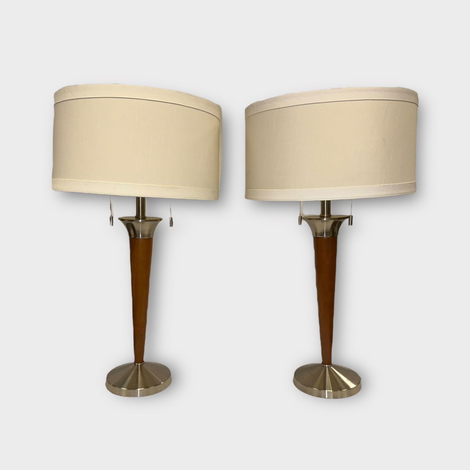 Pair of Mid-Century Style Wood and Chrome Table Lamps (1 of 5)