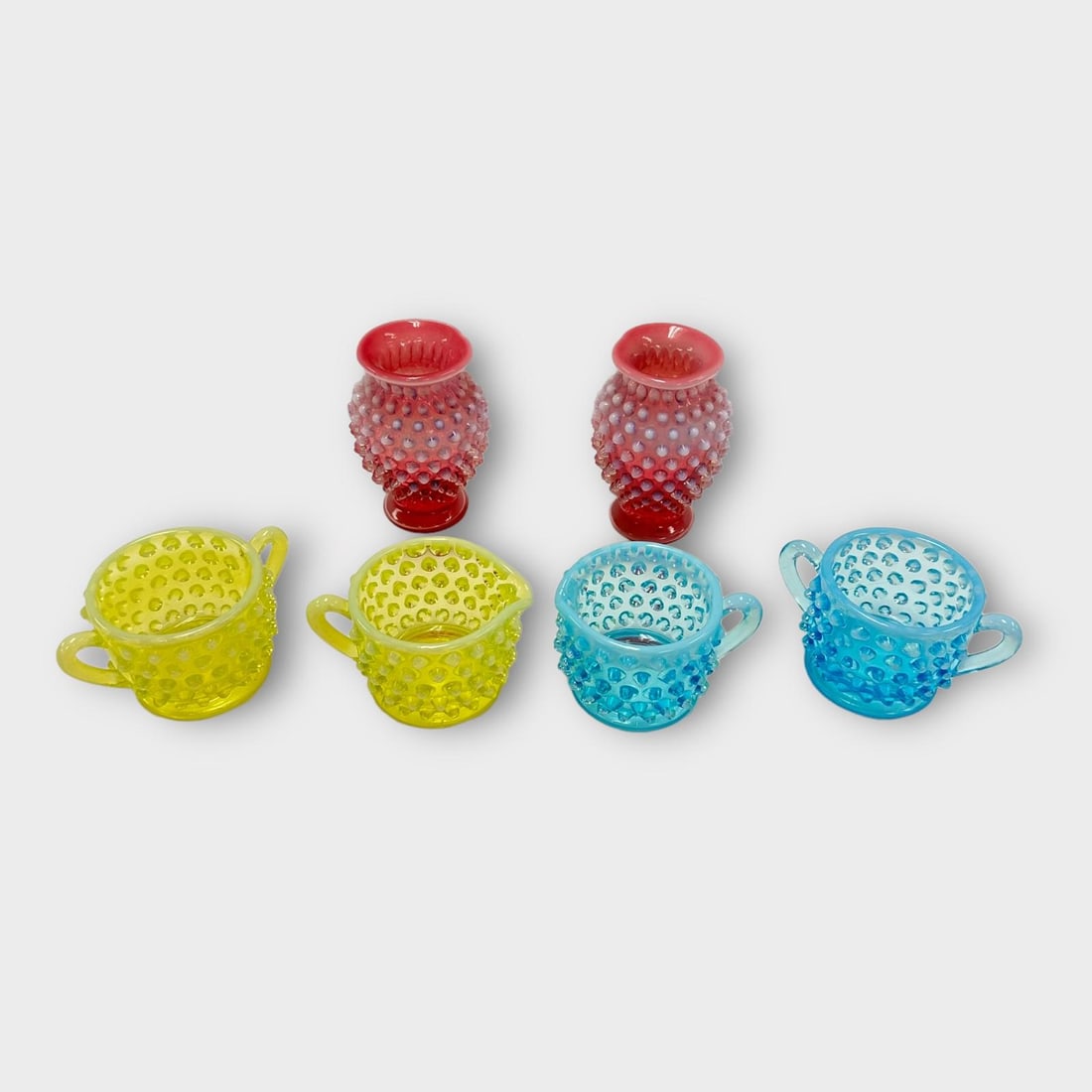Group of Colorful Hobnail Vintage Glass Items: Group of colorful vintage hobnail glass items.