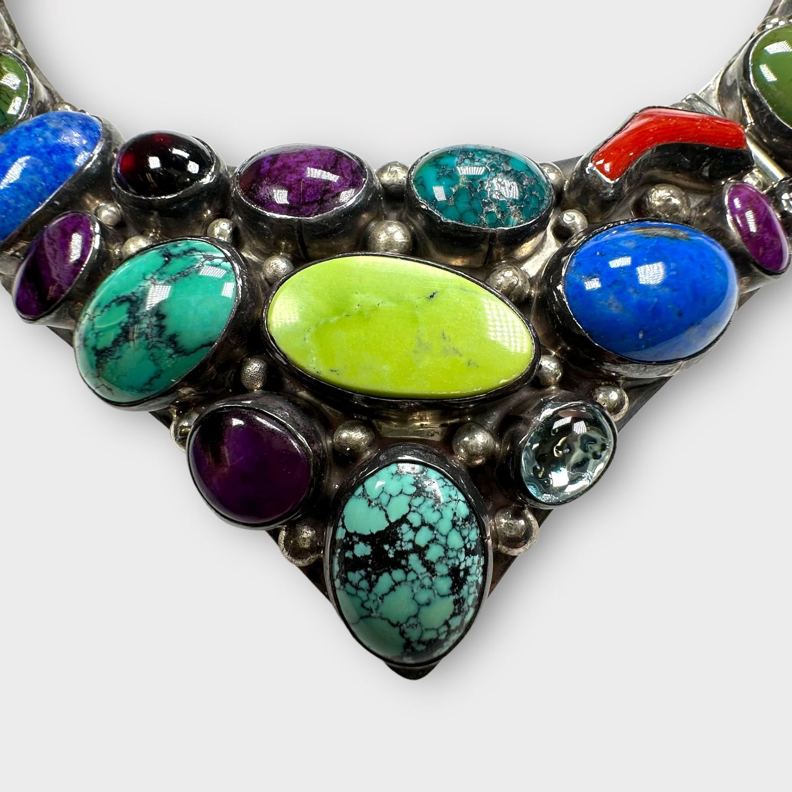 Navajo Multi-Stone, Sterling Silver Necklace, Delbert Secatero (1 of 6)