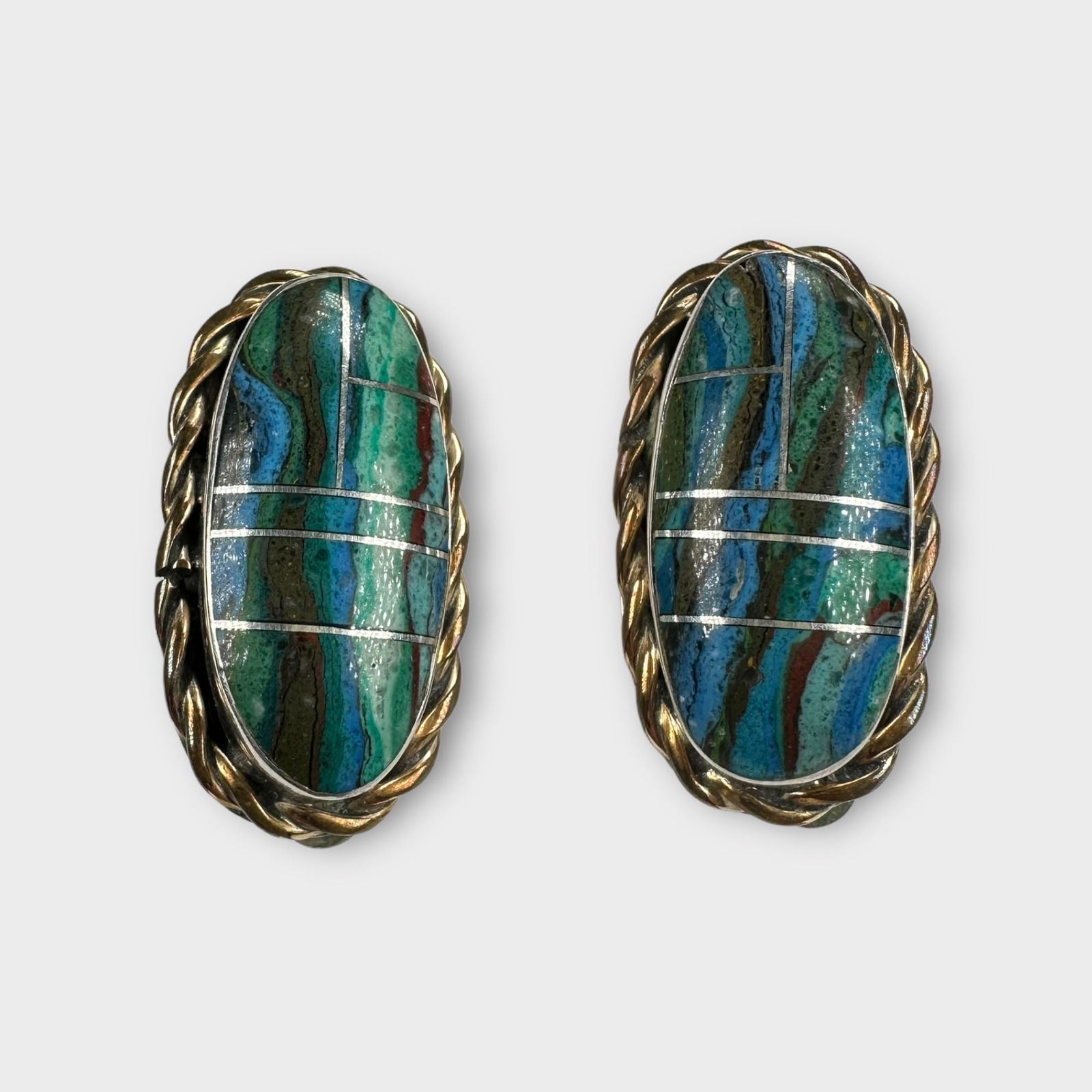 Pair of Turquoise, Sterling Silver Ear Clips (1 of 4)