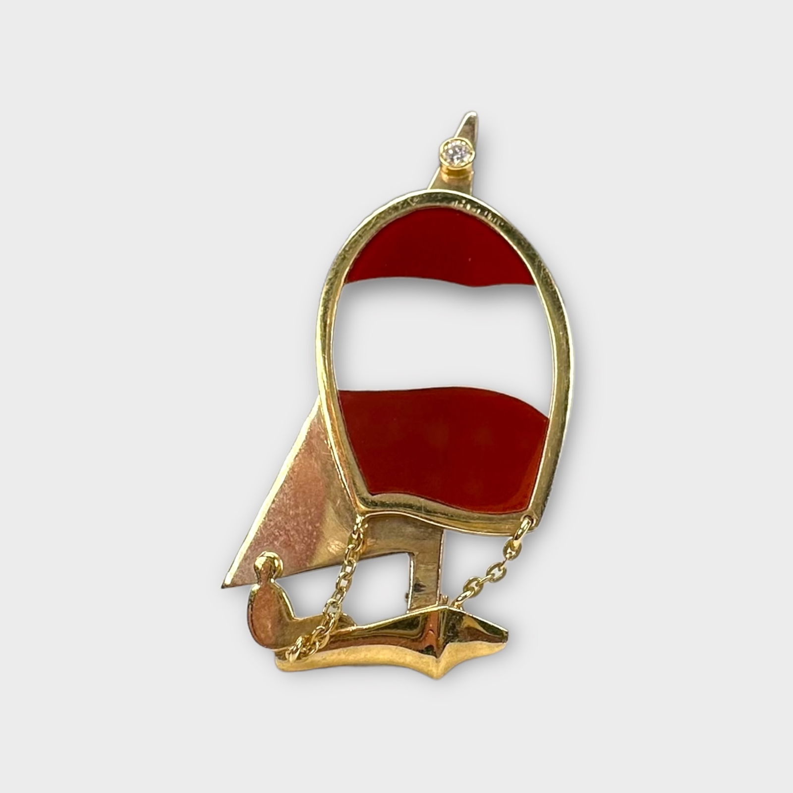 Diamond, Carnelian, Mother-of-Pearl, 14k Sailboat Pin (1 of 3)