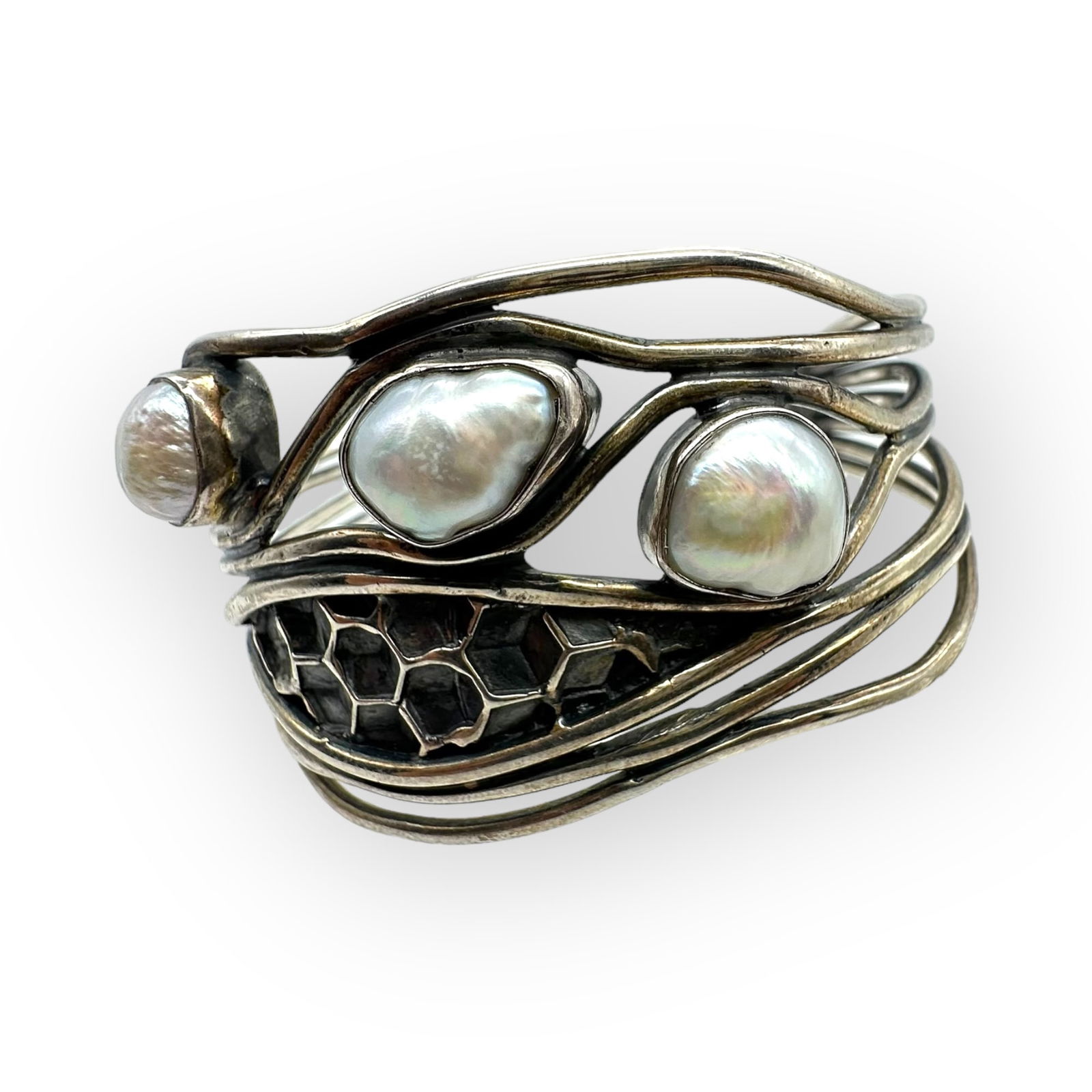 Cultured Freshwater Pearl, Sterling Silver Cuff Bracelet, Dian Malouf (1 of 4)