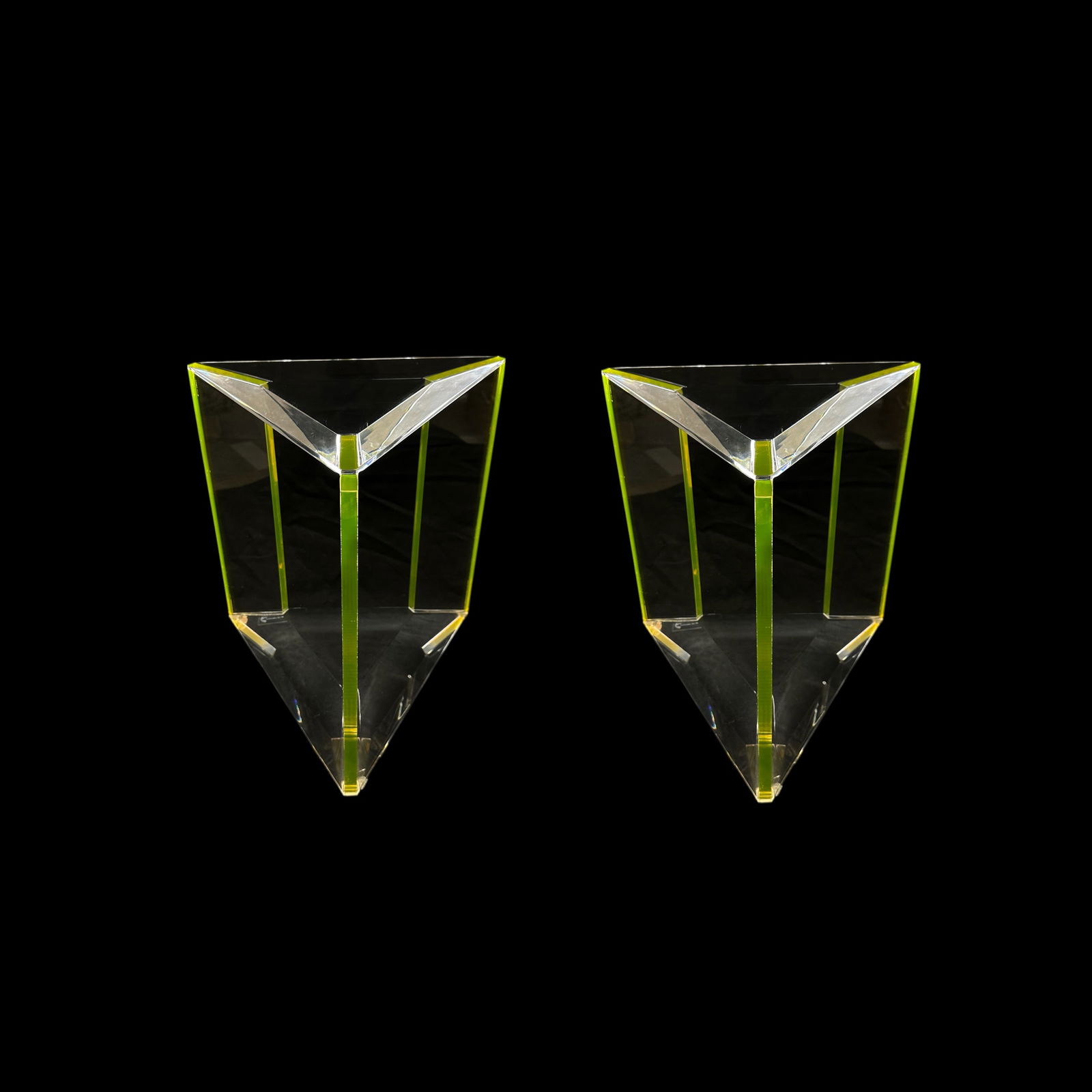 Pair of Alexandra von Furstenberg Triangle Lucite/Acrylic Side Tables (1 of 6)