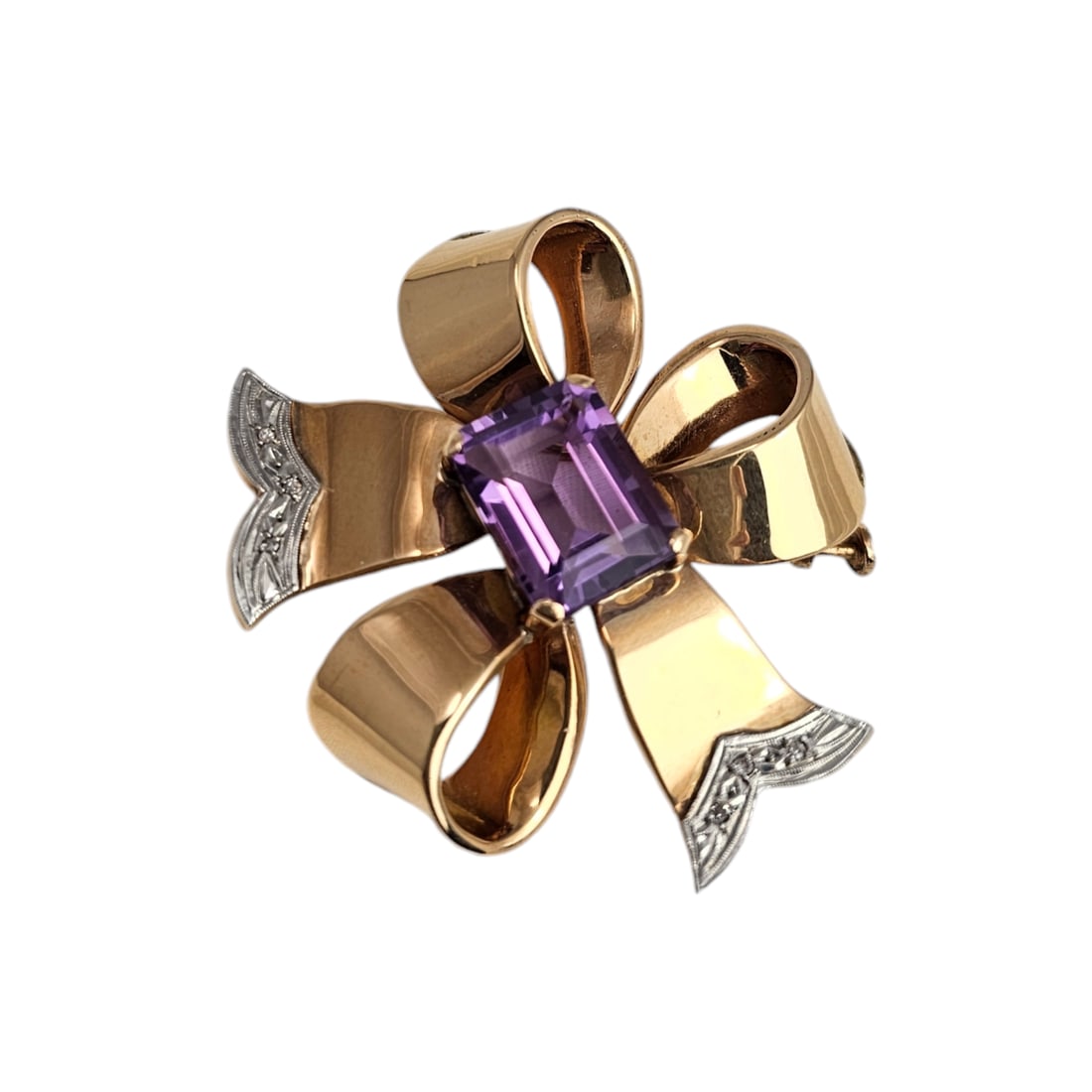 Retro Amethyst, Diamond, 14k Bow Pin (1 of 5)
