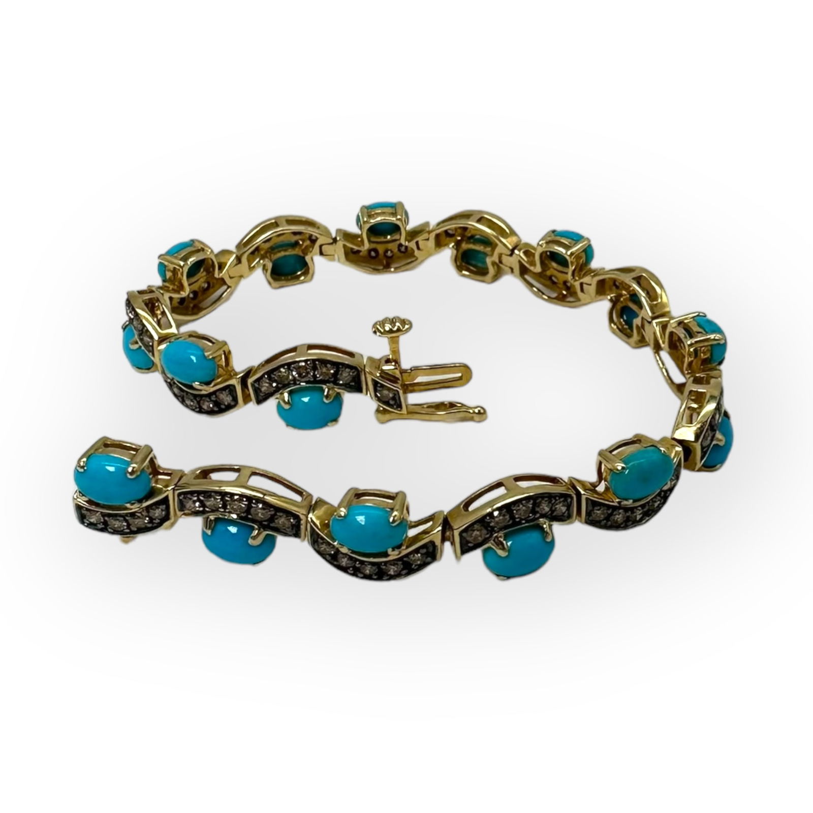 Diamond, Turquoise, 14k Yellow Gold Bracelet (1 of 4)