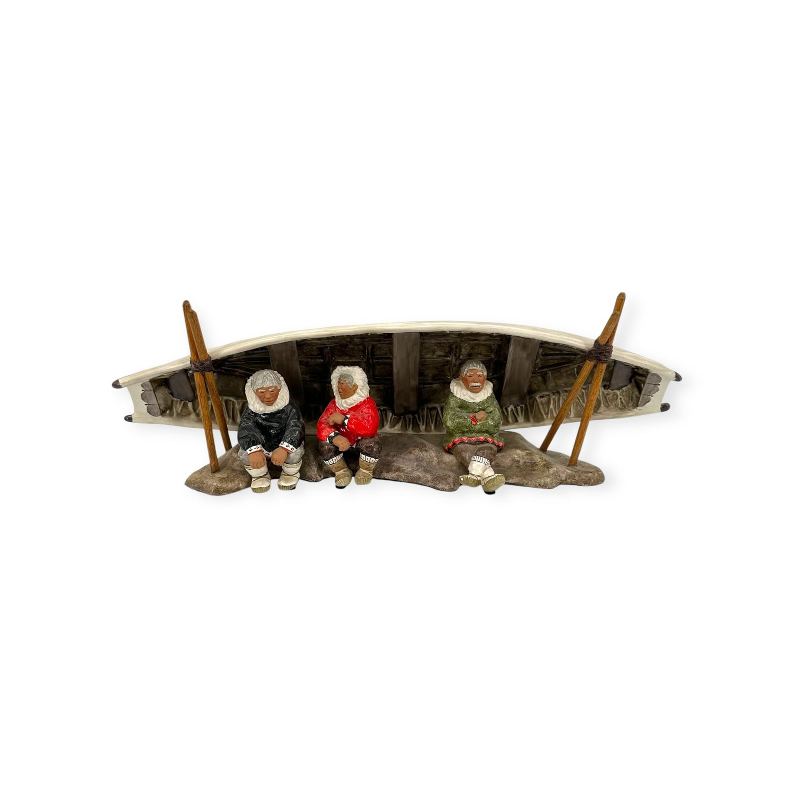 C. Alan Johnson (Alaska, 1926-2013) 1963 Large Hand-painted and Glazed Inuit Figures in Kayak (1 of 6)