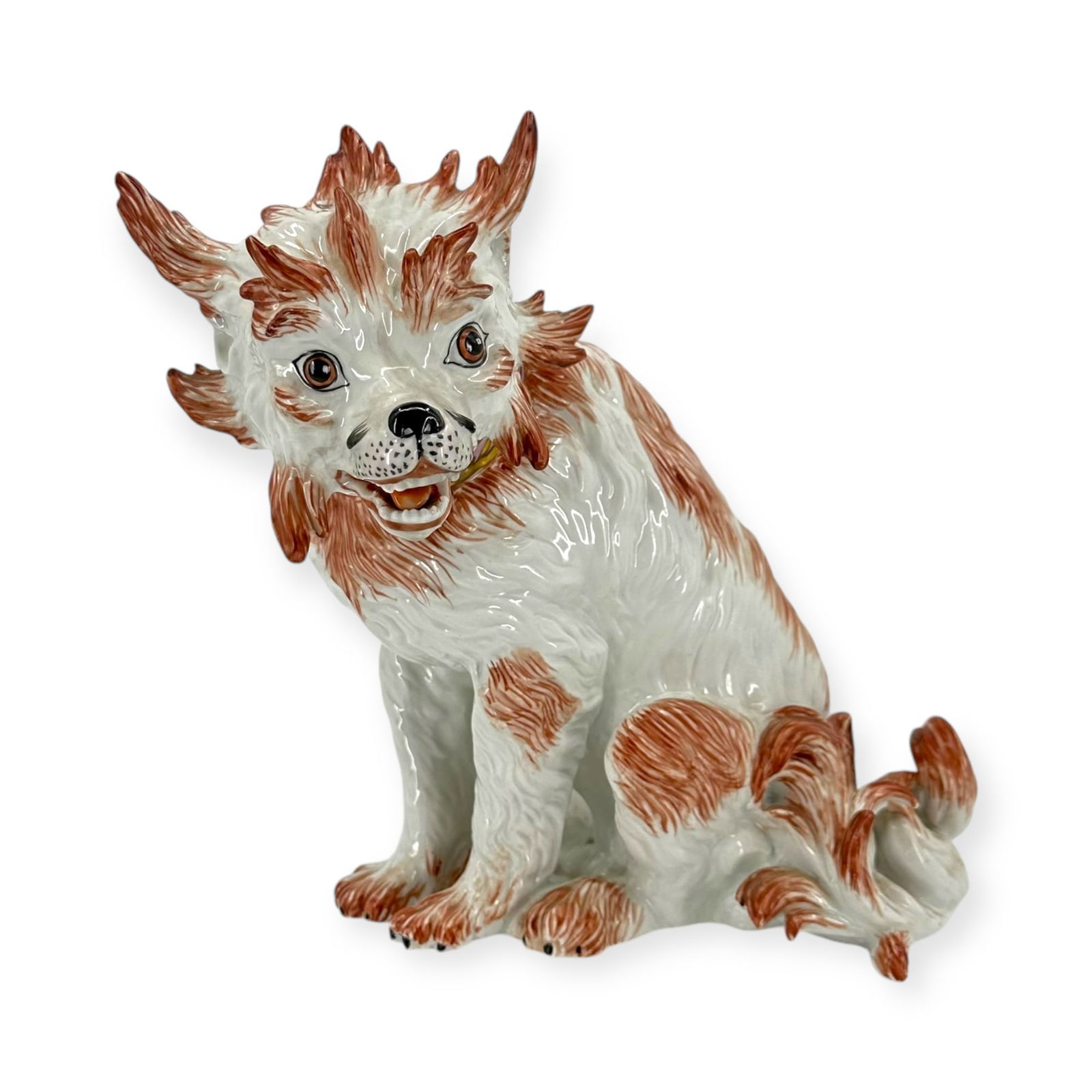 German School 20th Century Dresden Pordelain Bolognese Lion Dog Statue (1 of 7)