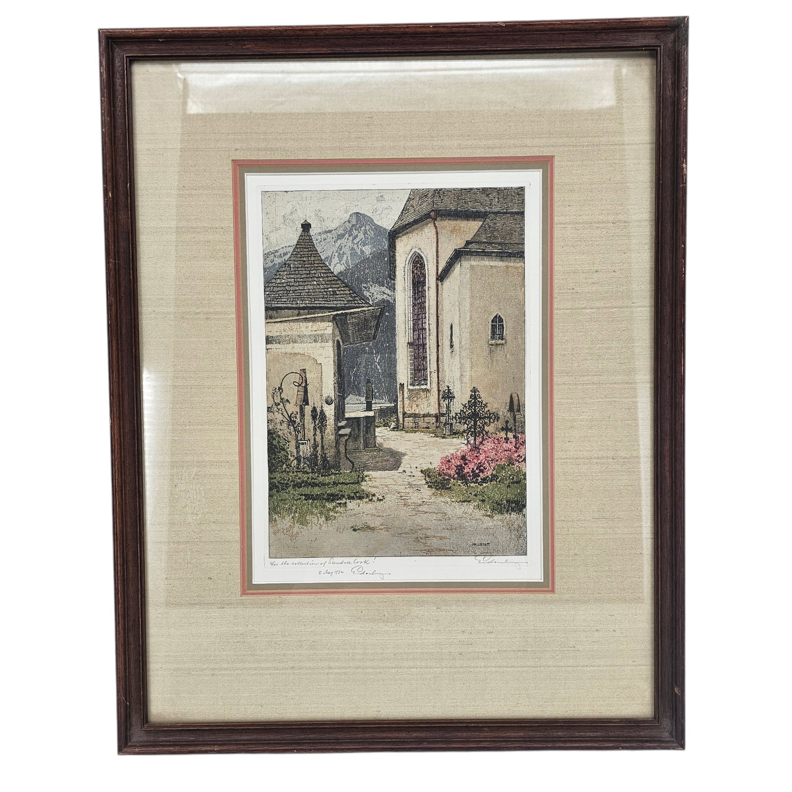 Josef Eidenberger (Austrian, 1899-1991) Landscape Etching Engraving of Church: Josef Eidenberger (Austrian, 1899-1991) Landscape etching engraving of a church in Hallstatt Austria, 23 1/2 in H x 18 1/2 in W.