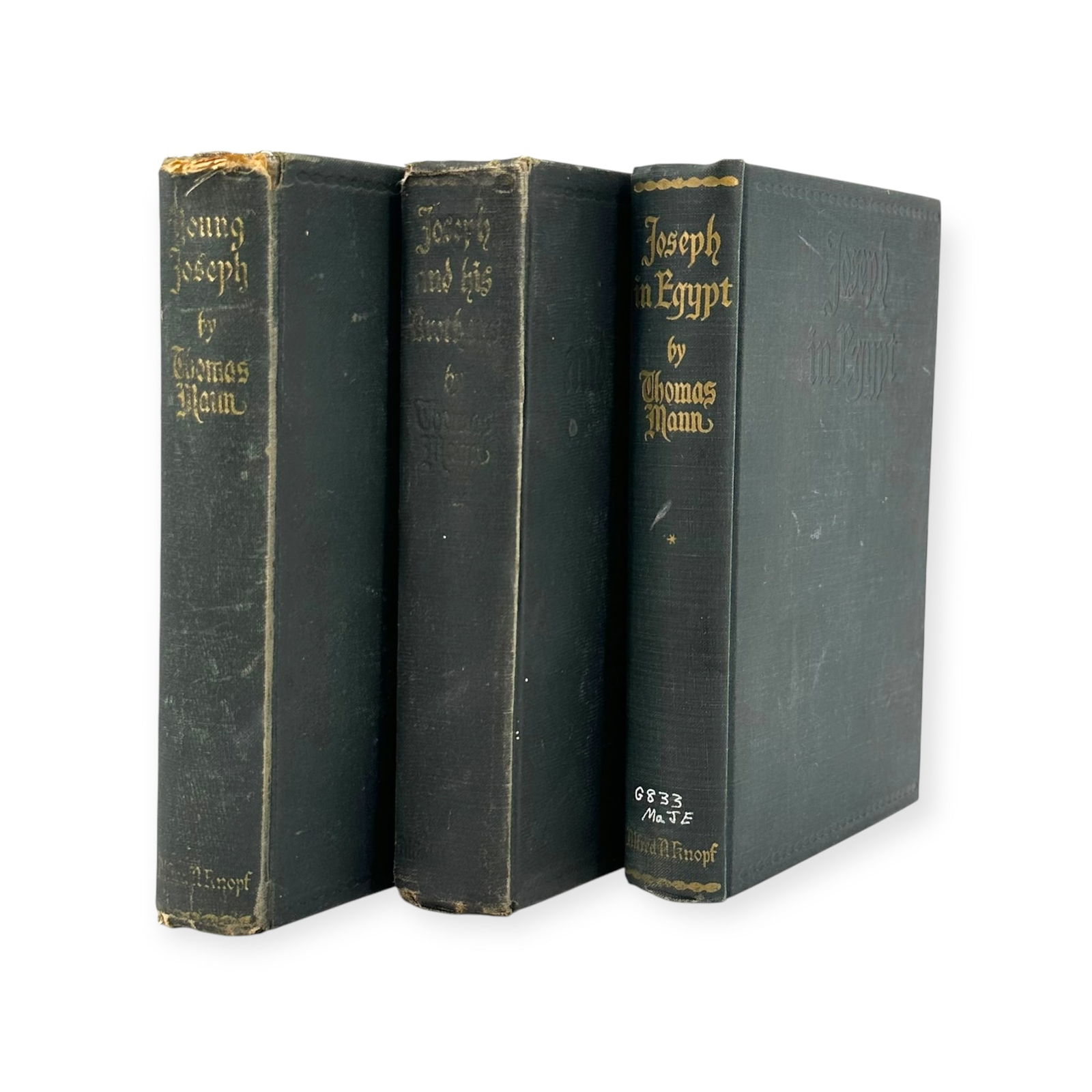 (Lot of 3) Thomas Mann "Young Joseph", "Joseph and His Brothers", "Joseph in Egypt" Book Group:  Joseph in Egypt, Joseph and His Brothers, Young Joseph. Condition as is, 1938, third printing. published by Thomas Mann New York, 7.5" x 5.5".