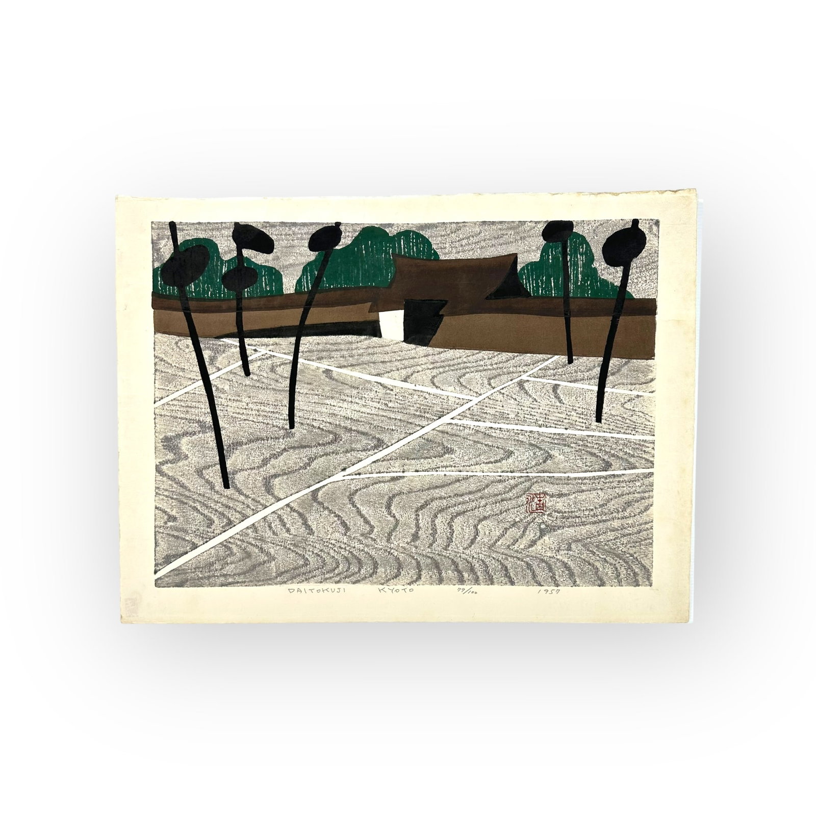 Kiyoshi Saito (Japan, 1907-1997) “Daitokuji Kyoto?? 1957 Woodblock Print: Kiyoshi Saito (Japan, 1907-1997) “Daitokuji Kyoto” 1957 Woodblock print, editioned 79/100, unframed, 17.75”h x 23.5”w