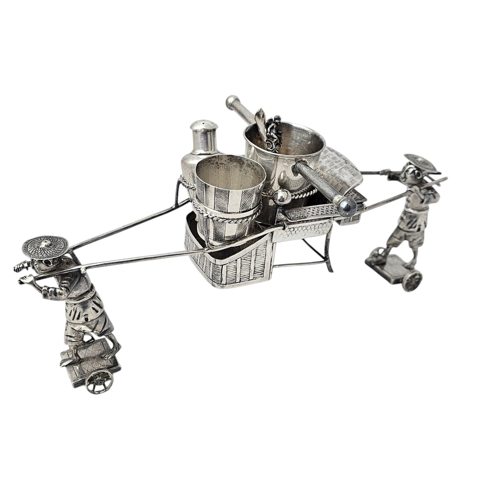 Chinese Export Silver Rickshaw Condiment Caddy (1 of 8)