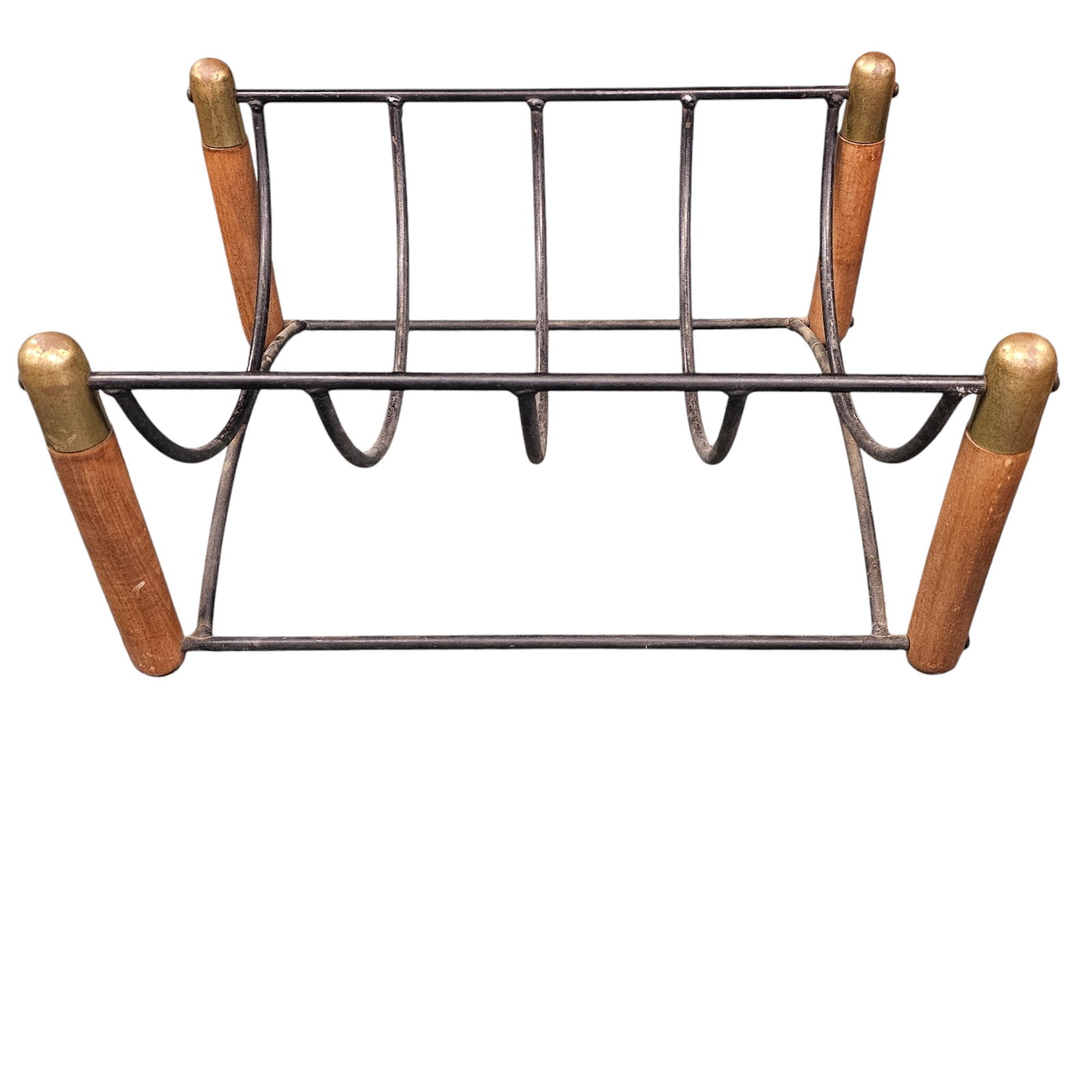 MCM Log Rack: Fair condition, wood and metal rack with capped tips.
