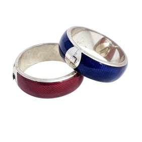 Pair of Guilloche Enamel, Sterling Silver Bracelets