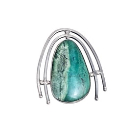 Modernist Chrysocholla, Sterling Silver Pin Pendant