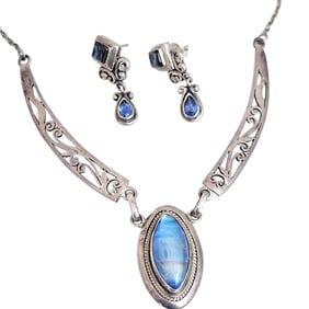 Multi-Stone Sterling Silver Necklace with Pair of Earrings