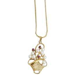 Cultured Pearl, Ruby, 14k, Gold-Filled Jardinere Necklace