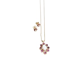 Opal, Diamond, Ruby, 14k Yellow Gold Jewelry Suite
