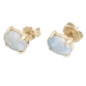 Pair of Opal, 14k Yellow Gold Earrings