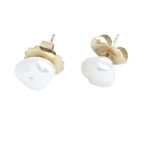 Pair of Freshwater Cultured Pearl, 14k Yellow Gold Earrings
