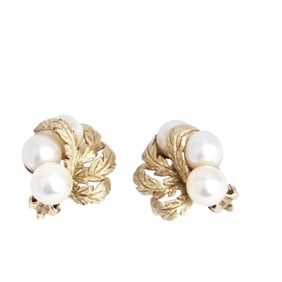 Pair of Cultured Pearl, 14k Yellow Gold Ear Clips