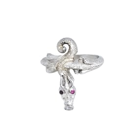 Diamond, Ruby, Platinum Snake Ring