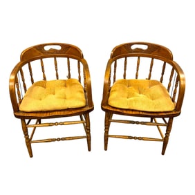 Pair of Carved Eagle Oak Barrel Back Chairs